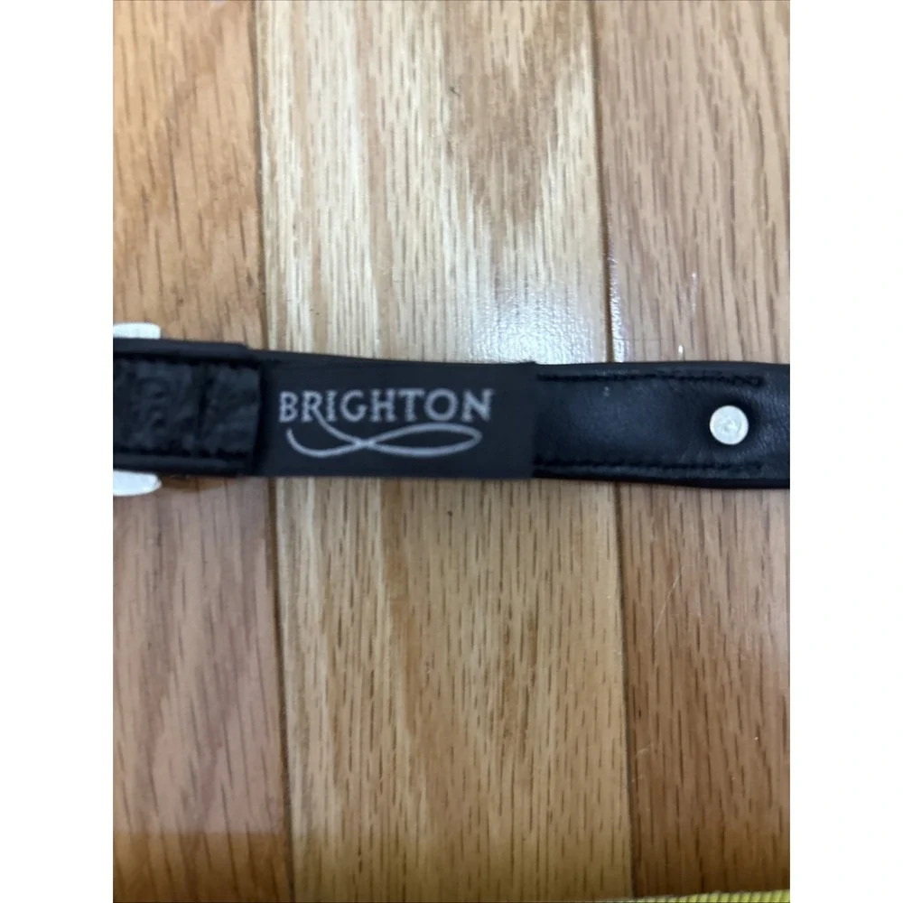 BRIGHTON Womens Beaded Black Leather Skinny Belt Tribal Festival Silver Buckle